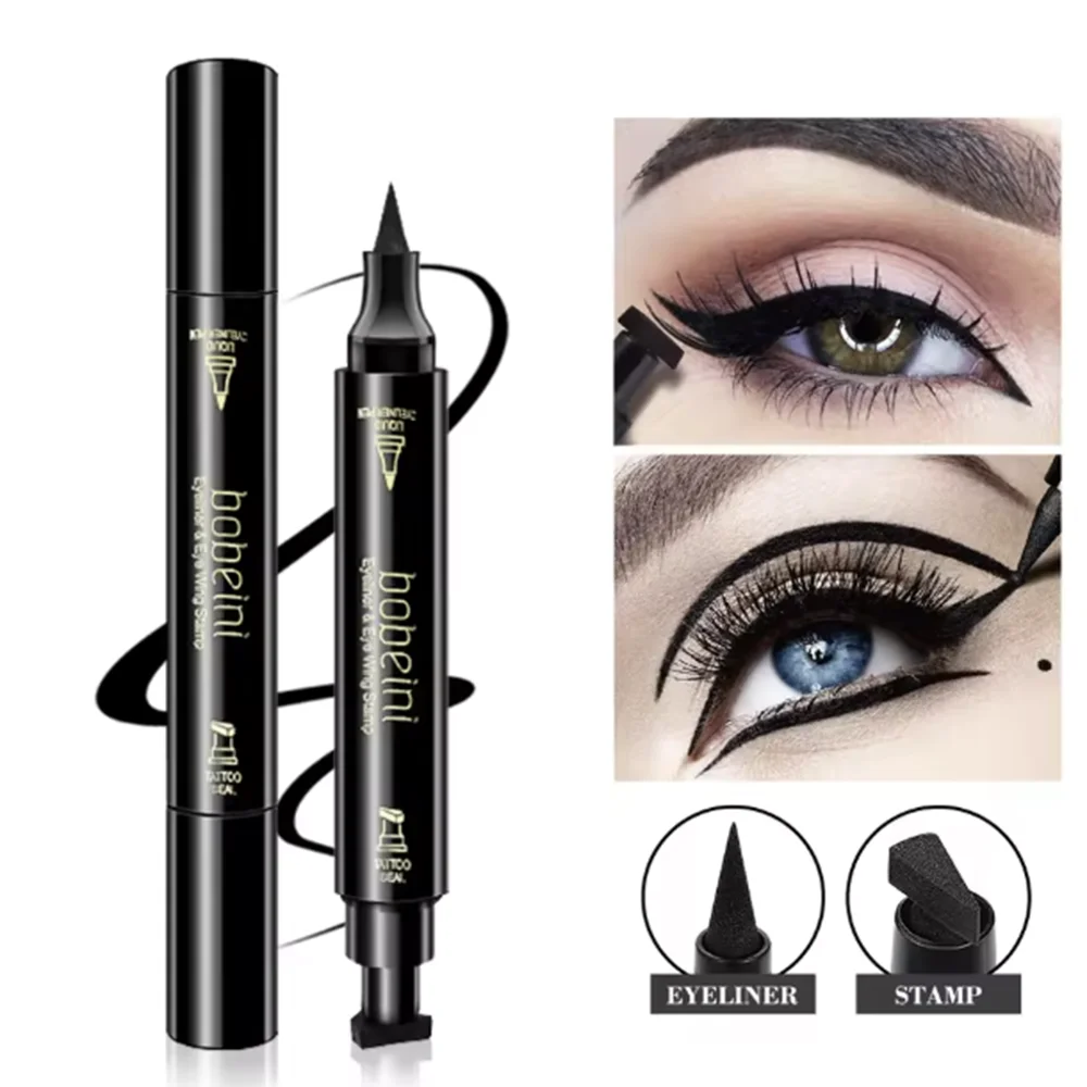 Les bonnes nouvelles paresseux! Stylo eye-liner à double tête. conception de joint et conception du corps du stylo, tirage sans effort un eye-liner parfait