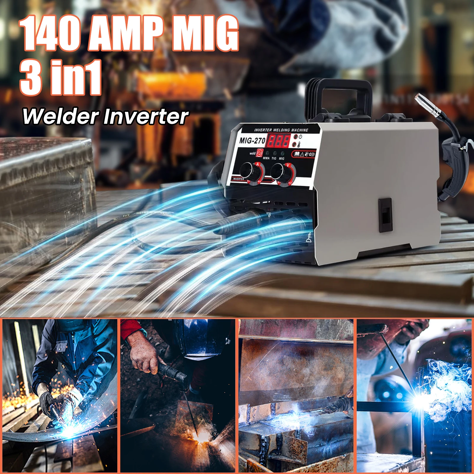 3 في 1 MIG لحام MIG-270 220 فولت آلة لحام شبه أوتوماتيكية MMA/ARC TIG لحام عاكس لحام Mig-gasless المحمولة للمنزل ﻿