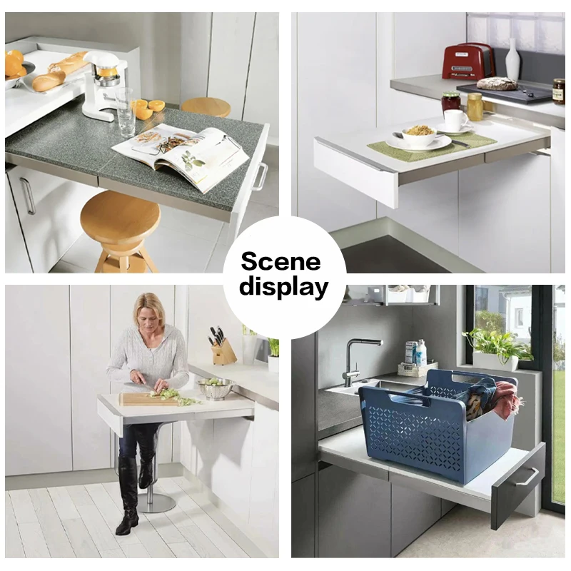 One Pull Multiple Sections Hidden Slide Drawer Kitchen Pull-Out Dining Table Aluminum Alloy Push-Pull Track Accessories Hardware