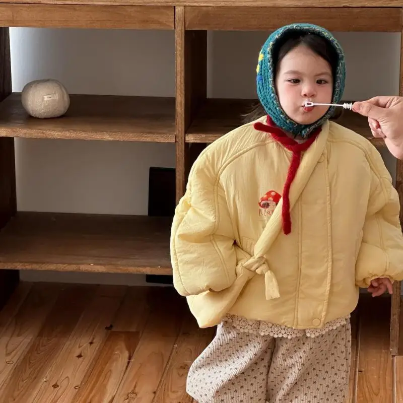 

2025 Winter New Baby Long Sleeve Warm Coat Girls Cotton Padded Jacket Plus Velvet Thick Infant Toddler Warm Quilted Jacket