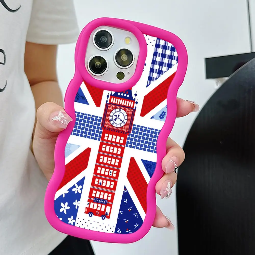 

United Kingdom British Flag Phone Case for iPhone 17 16 15 14 13 12 11 Air Pro Max Plus Red Soft TPU Wavy Edge Cover