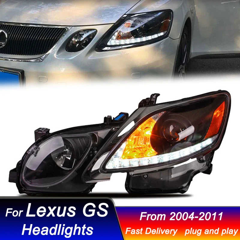 

Горячие автомобильные светодиодные фары E mark для LEXUS GS GS350 04-12, обновление нового стиля, ксеноновые фары DRL, динамический сигнал, передний фонарь в сборе