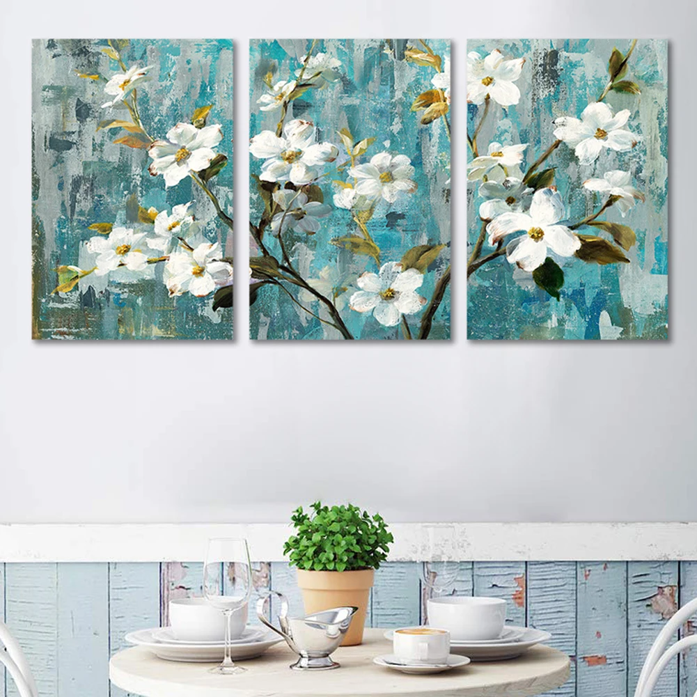 

Абстрактные белые цветы настенное искусство 3 шт. Diy алмазная живопись мозаика горный хрусталь 5D полная алмазная вышивка Настенный декор