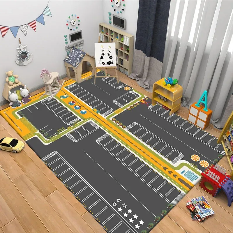 VIKAMA Non-slip Vintage Parking Play Mat, Numbered Washable Rug for Kids Room Playroom