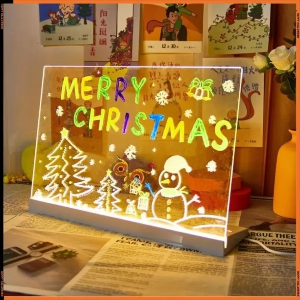 

Gifts Erasable Acrylic Message Note Board with Night Light Transparent Children Drawing Boards Adjustable Note Board with Colors