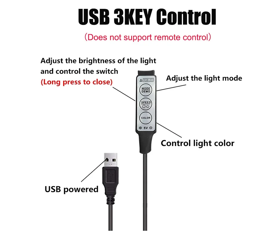 0,5 m 1m RGB-Controller 5V USB-Anschluss kabel 4-poliger Line-Dimmer 3 Tasten für 5V RGB LED-Streifen band TV-Hintergrund beleuchtung