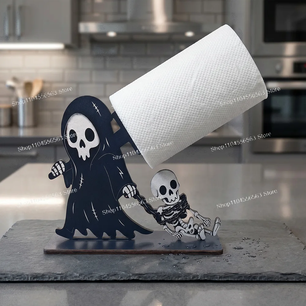 Halloween decoration pumpkin head magic wizard theme dark cute wind 2D wooden restaurant tissue storage rack
