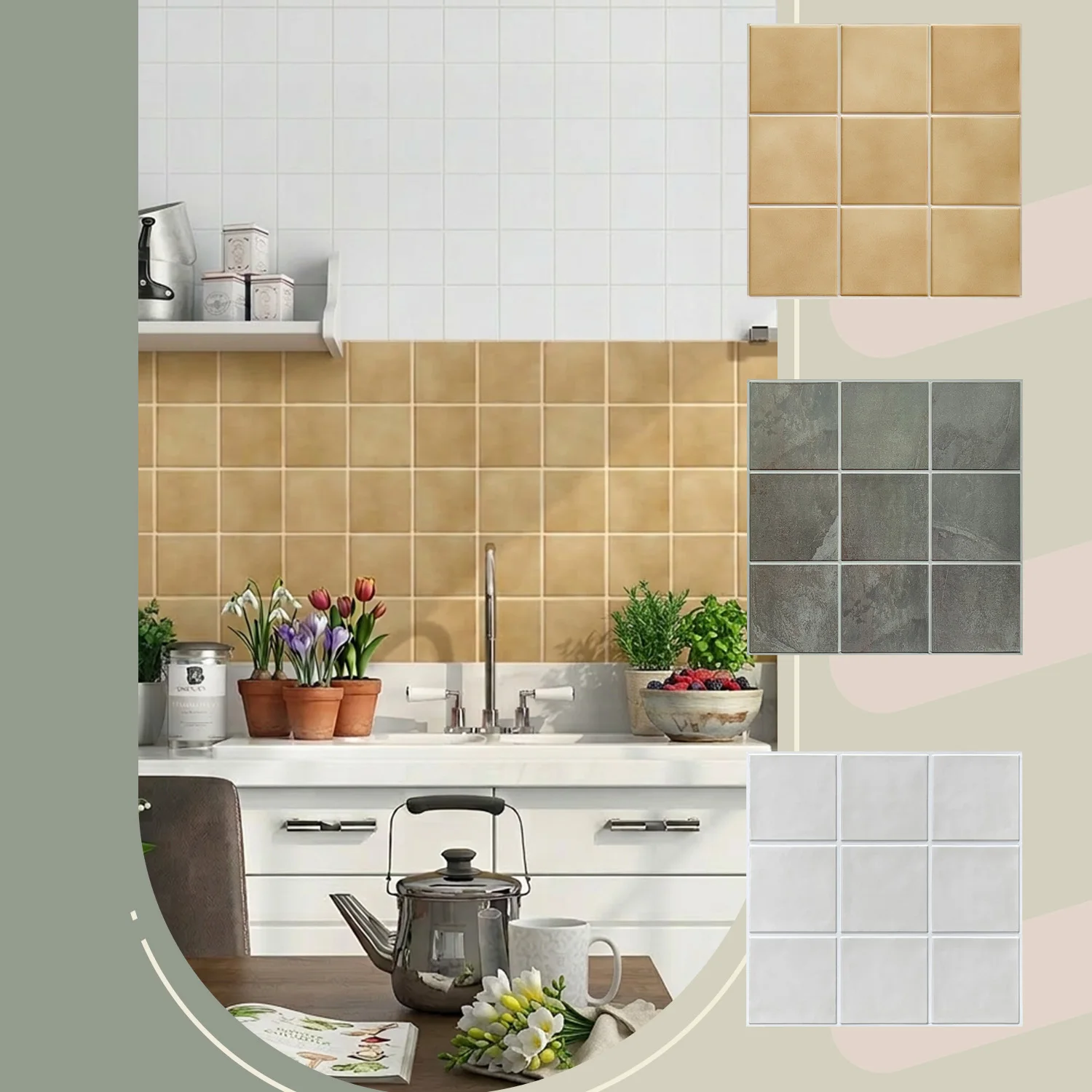 5/10/20PCS 3D Grid Wall Stickers 30x30cm, Beige Brown Peel and Stick Wall Panels, Waterproof for Kitchen and Living Room