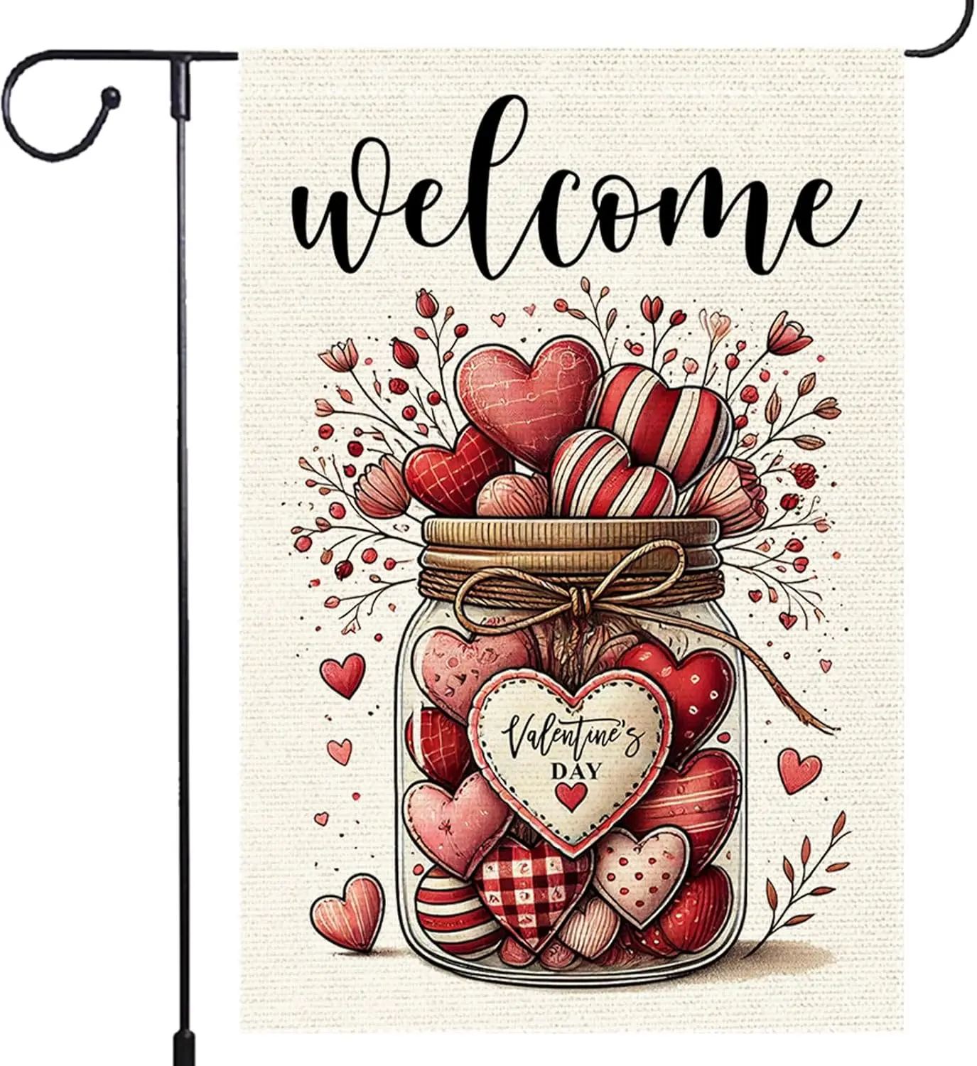Valentines Day Garden Flag 12x18 Inch Love Heart Mason Jar Garden Flags Double Sided for Outside Welcome Burlap Small Weddin EEZ
