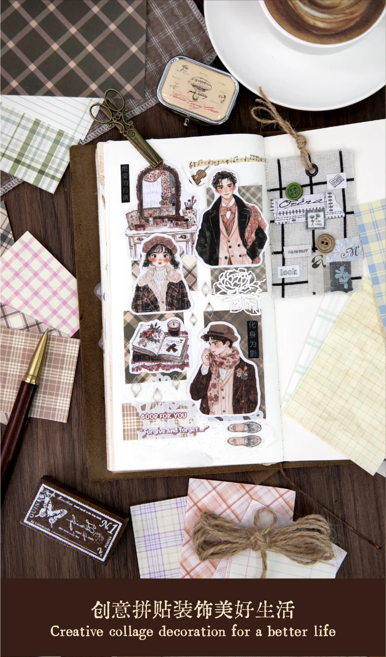 Journal GO Kreatives Kariertes Dekor Scrapbook Vintage Materialpapier-Set DIY Journal Collage Planer Tagebuch Dekor Hintergrundpapier – Detail 6
