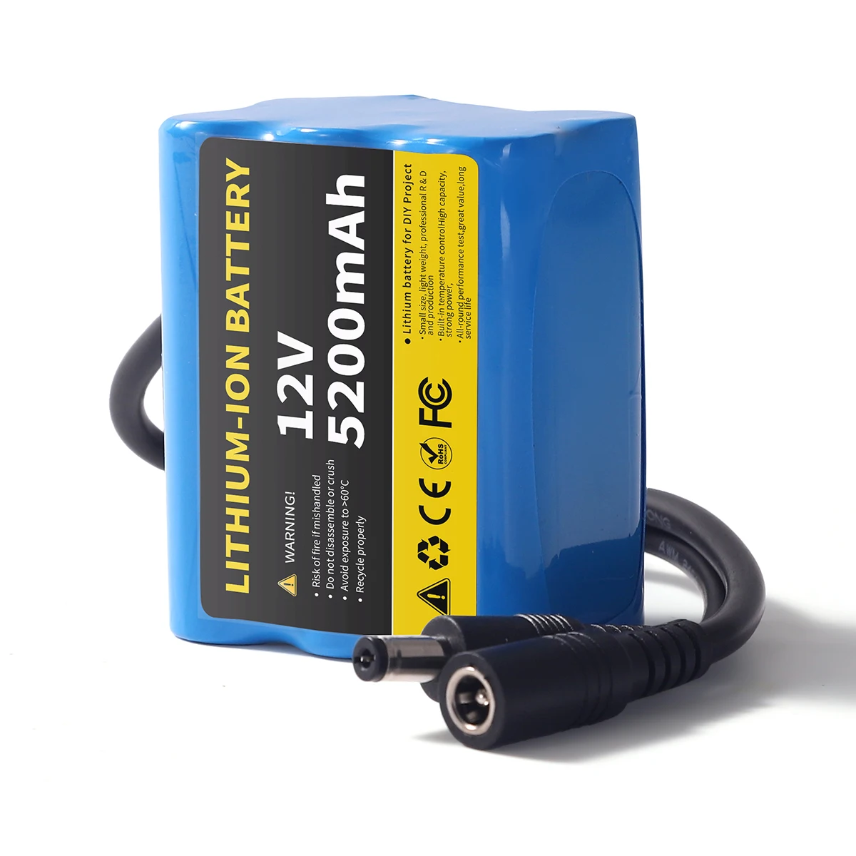12V 5.2Ah 5200mAh Rechargeable Li-ion Battery Pack with 12.6V 1A Charger, 3S2P Lithium Battery for DIY Projects, CCTV Camera, LED Strip & 12V Devices