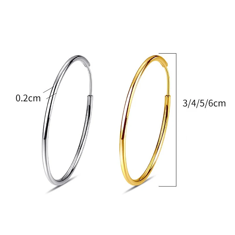 1Pair Stainless Steel Simple Classic Round Circle Hoop Earrings For Women Men Punk Smooth Big or Small Huggie Earring Pendientes