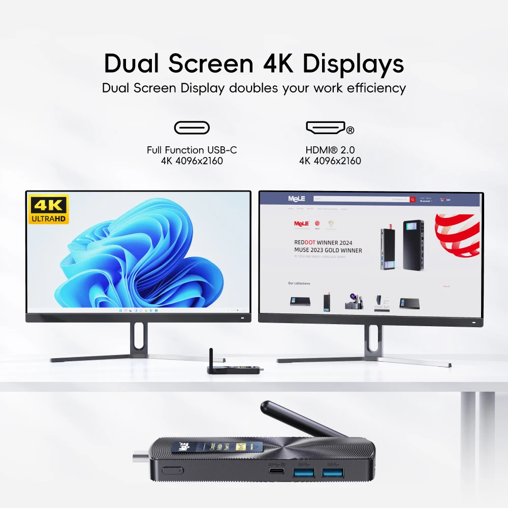 MeLE PCG02 Fanless Mini PC Stick N100 8GB LPDDR4 128GB Micro Desktop Computer with Full Function USB-C, 2.4G/5.0G WiFi, 4K HDMI