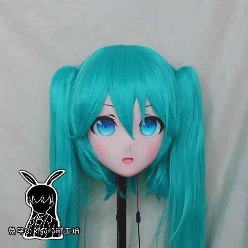 (Rabbit 12) Handmade Female Resin Crossdress Pretty Girl Head Lolita Doll Mask Japanese Anime Cosplay Kigurumi Mask Crossdresser