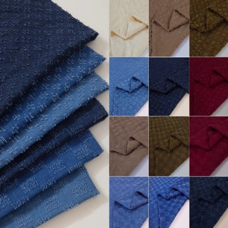 Washed Pure Cotton Denim Jacquard Fabric Vintage Crochet  for Diy Sewing Jacket Shirt Dress Clothing Design Fabrics Cloth