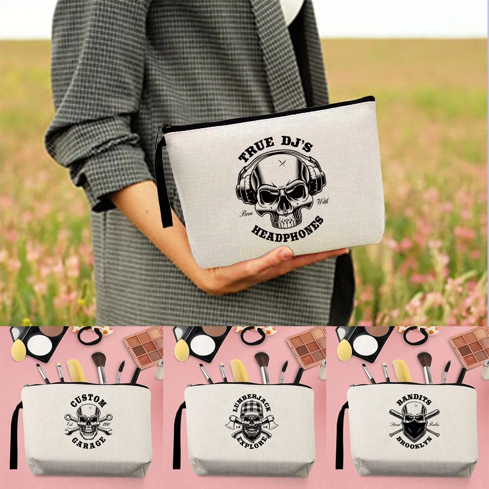 Cosmetic Case Lady Makeup Bag Toiletry Organizer Pouch Skull Pattern Purse Wedding Party Wash Clutch Bag Zipper Pencil Pouch