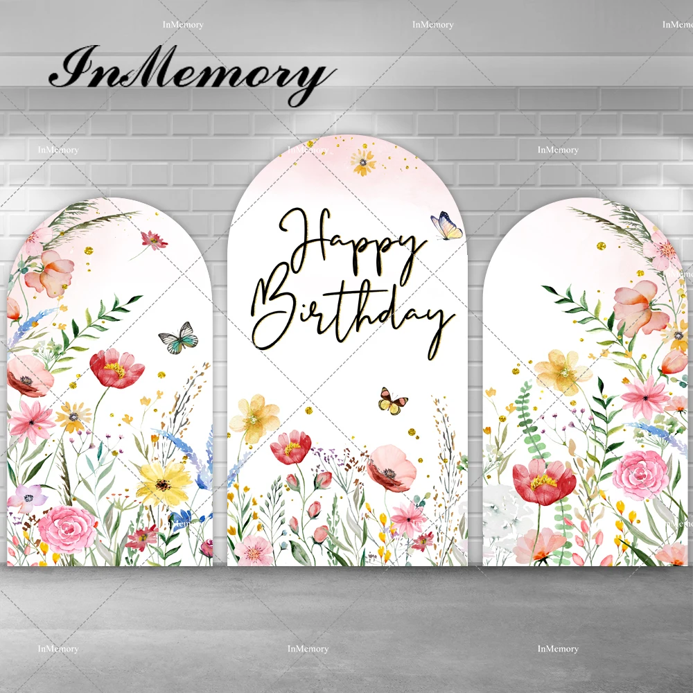 

Fairy Floral Girls Baby Shower Birthday Party Arch Backdrop Cover Pink Flowers Butterfly Photography Backgrounds Double-sided