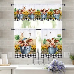 Rural Pastoral Style Farmhouse Sunflower Curtains,Cute Little Cow Curtains,Bedroom,Kitchen,Living Room,Study Room,Home Decor