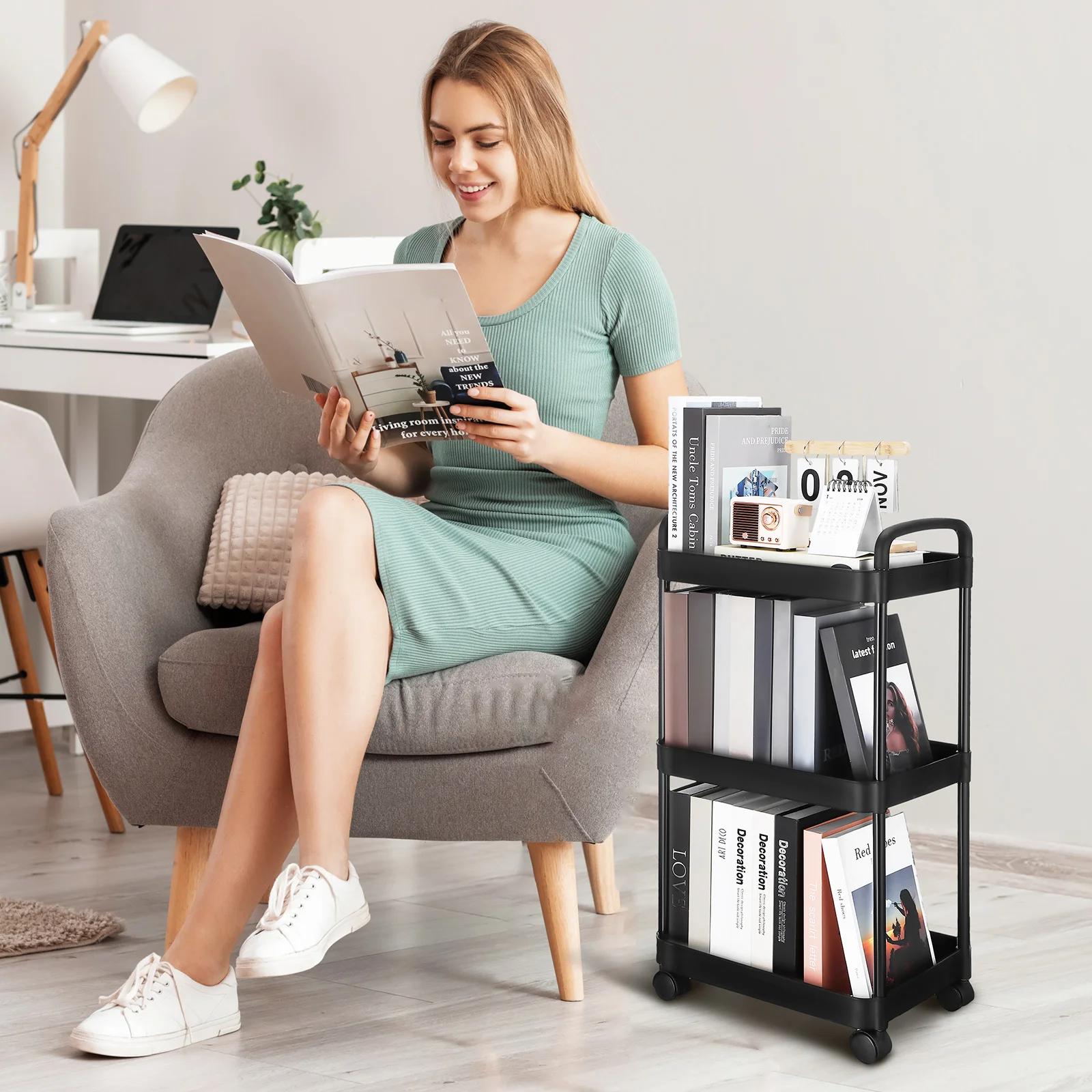 

3 Tier Rolling Cart Small Utility Cart With Wheels Compact Organizer For Under Desk Storage Bedside Bathroom Craft