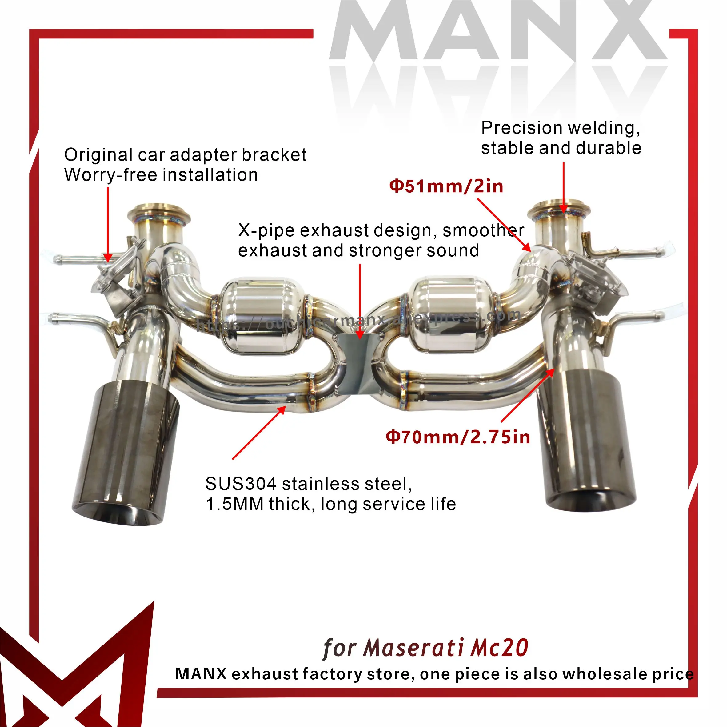 

for Maserati Catback MC20 Exhaust system Stainless steel Replacement installation OEM Valve X-pipe design MANX
