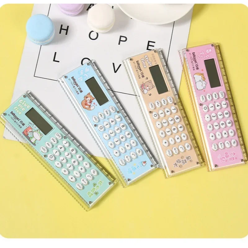 Cute Ruler Calculator Cartoon Student Learning Supplies Learning Stationery Ruler MiNi Electronic Ruler Calculator Dual Use