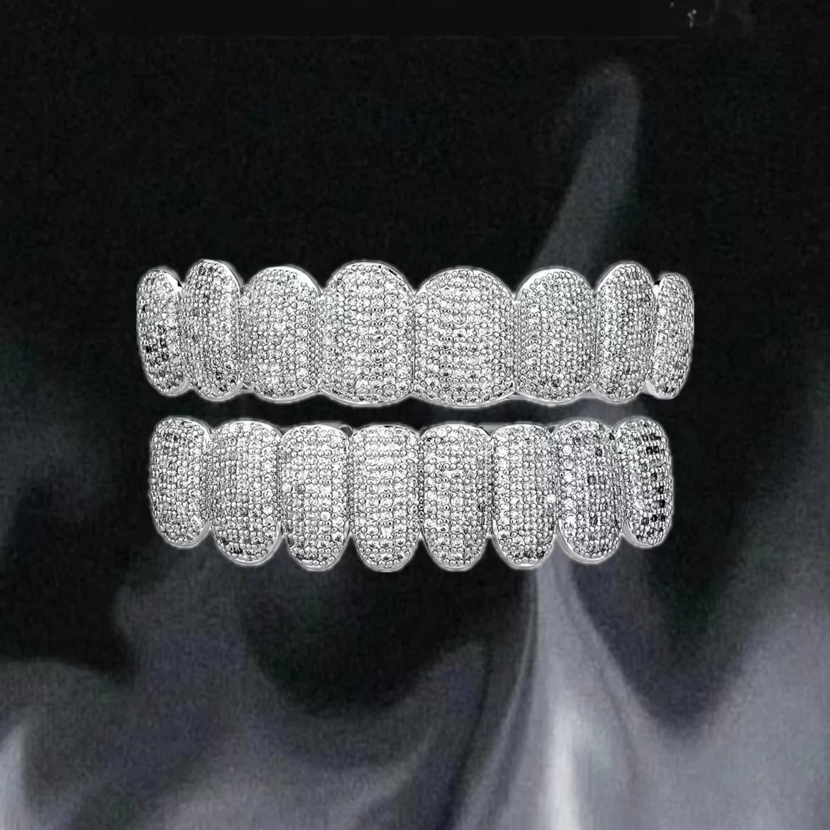 YOUNGX Hip Hop 8/8 Iced Out CZ Stone Tooth Grillz Fashion Top Bottom Zircon Teeth Caps Decor For Women Men Body Jewelry