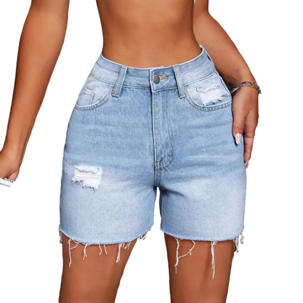 Denim Shorts with Personalized Design Stylish High Waist Denim Shorts with Ripped Holes Pockets for Women Summer for Wear