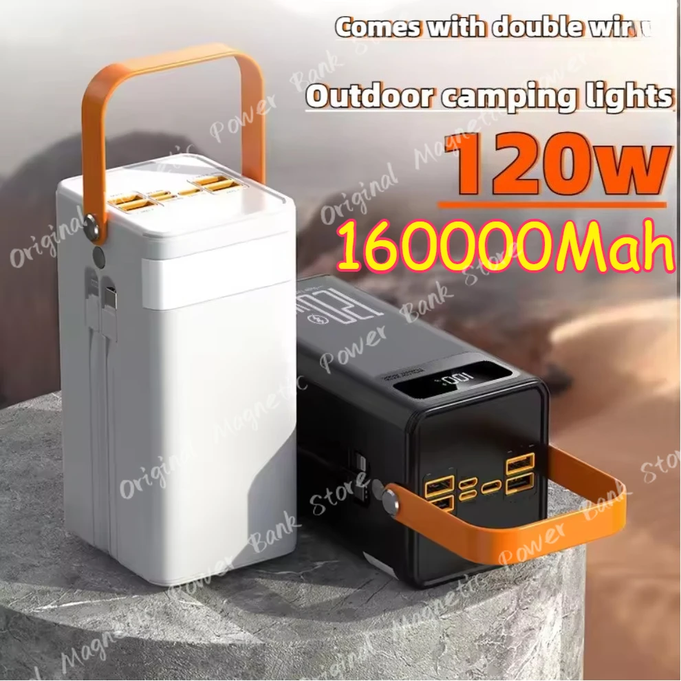 

Portable Large Capacity Power Bank 160000mAh 120W Fast Charger with Cable USB C External Spare Battery for IPhone Samsung Xiaomi