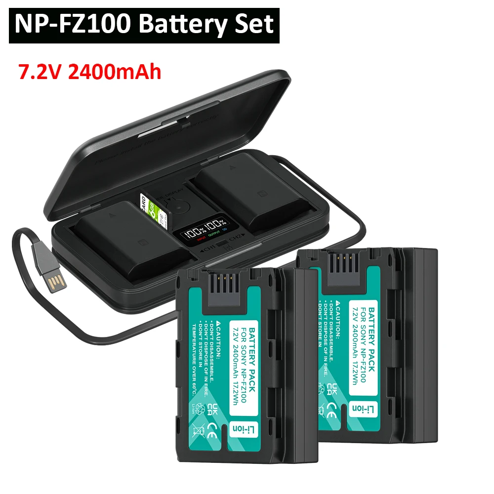 

Аккумулятор NP-FZ100 (2400 мАч) + зарядное устройство USB для быстрой зарядки NPFZ100 для Sony Alpha BC-QZ1 FX30 A9 A7R III A7 III A6600
