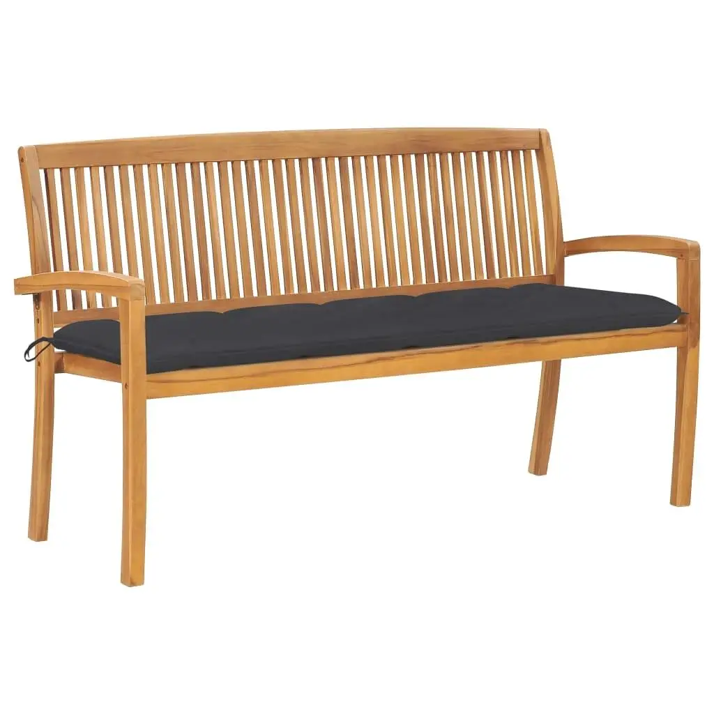 62.6-Inch Solid Teak Wood Stacking Patio Bench with Cushions - Stylish Outdoor Seating