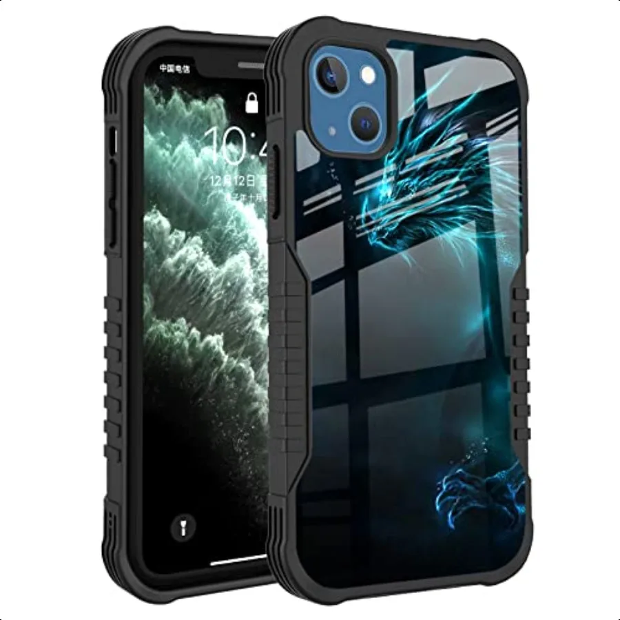 

Compatible with iPhone 13 14 Case for Men Boys Cool Blue Dragon Design Heavy Duty Anti Slip Shockproof Hard PC Back Soft TPU Pr