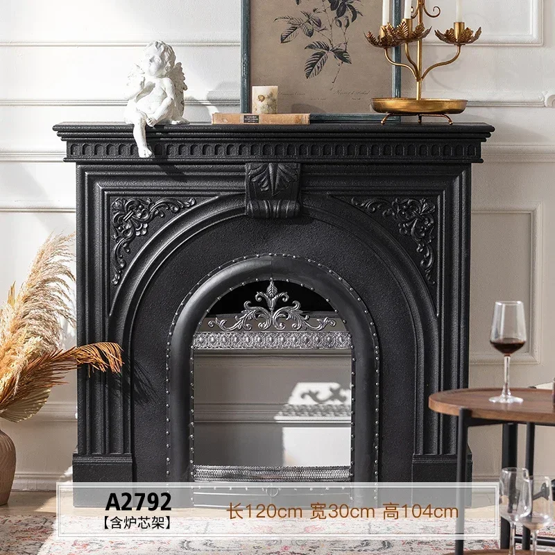 X6-1 Vintage Fireplace Stone Paint Villa Entrance Art Curio Cabinet Heating Electronic Fireplace Simulation Flame