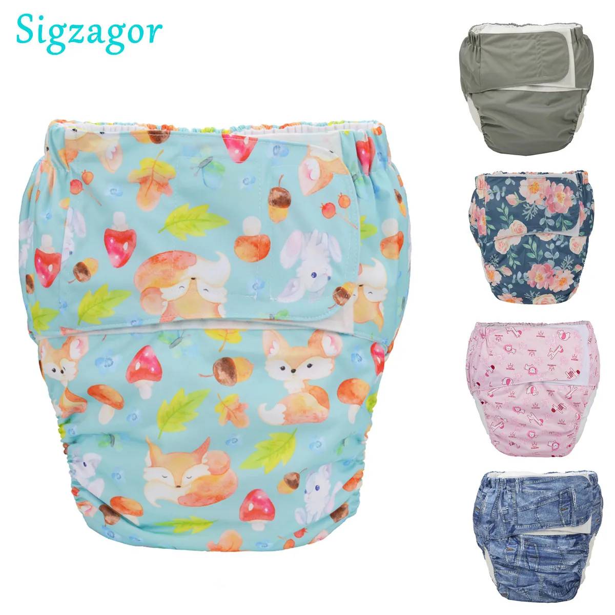 [Sigzagor]1 Adult Cloth Diaper Nappy Urinary Incontinence Pocket Reusable Washable Hook Loop ABDL Age Play 26.7in to 50.4in XL