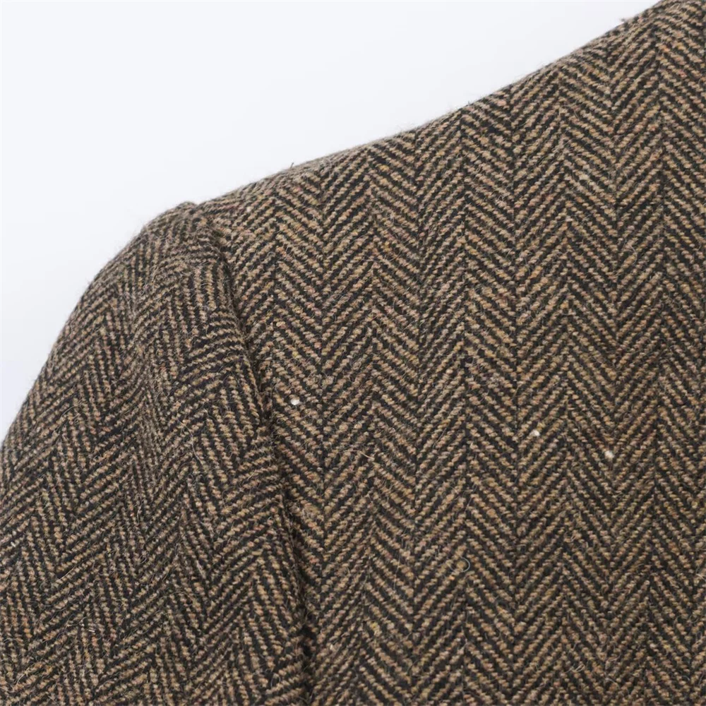 Winter neue Damenmode lässiger Stil Stehkragen langärmelige Einzelknopfdekoration Fischgrätenmuster Anzugjacke