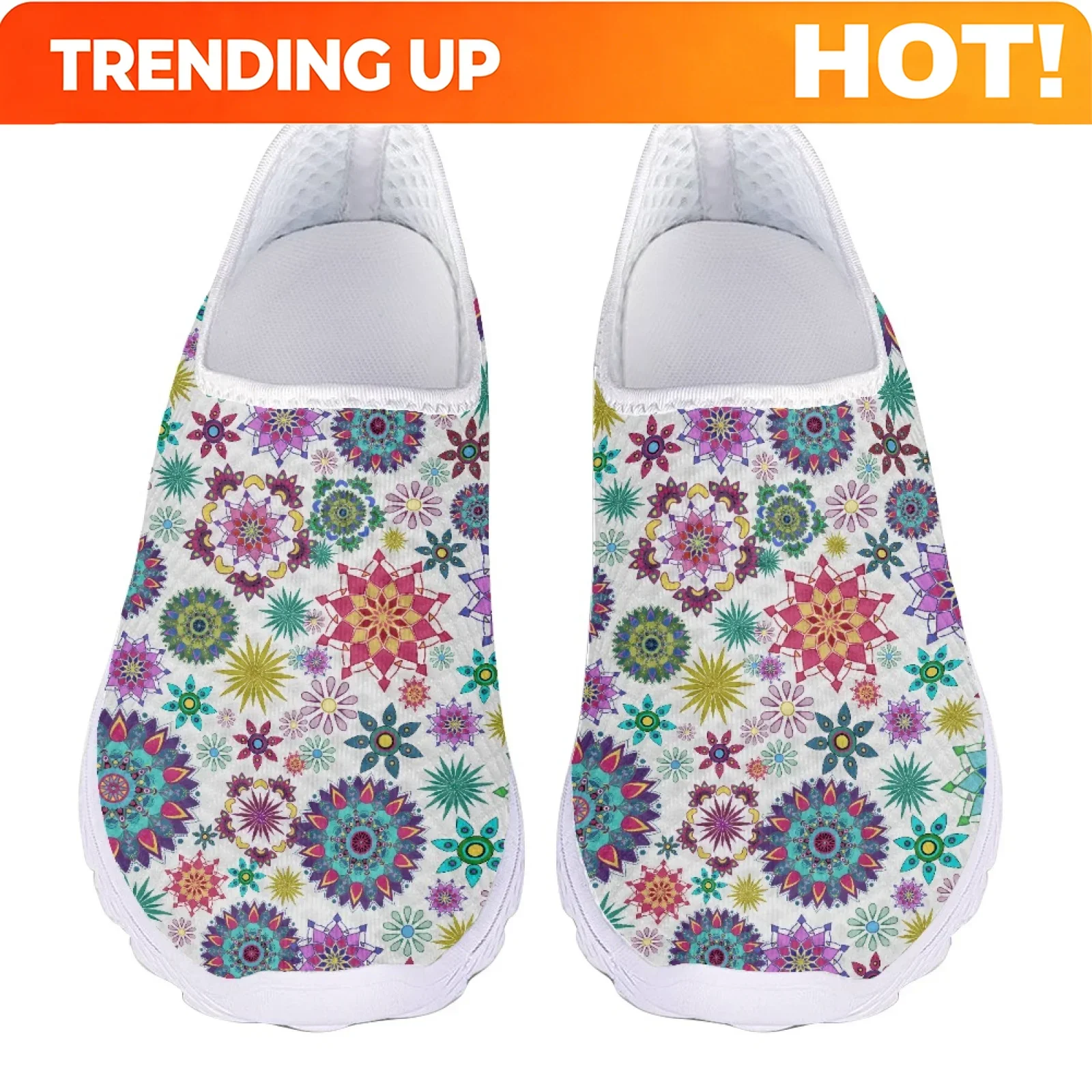 Custom White Mandala 3D Print Woman Loafers Women Slip On Flats Summer Ladies Sneakers Mesh Casual Shoes Summer Female Beach Sho