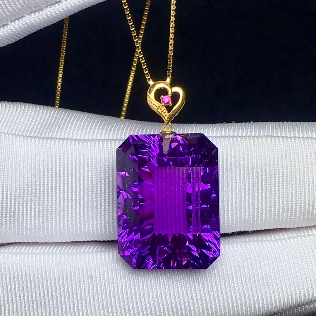 

Natural Purple Amethyst Quartz Pendant Bracelet Brazil 19.15.9mm Faceted Heart Lavender Aemthyst Healing 18K Gold AAAAA