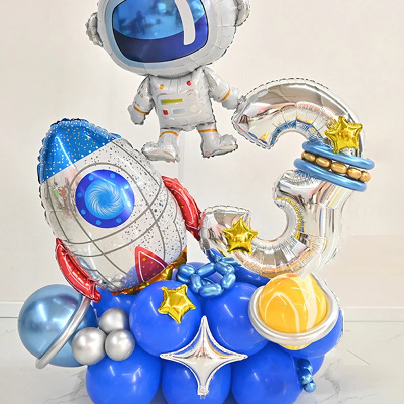 33PCS Space theme Birthday Party Decoration Astronaut Spaceman Foil Balloons For 1-9th Outer Space Birthday Party Supplies