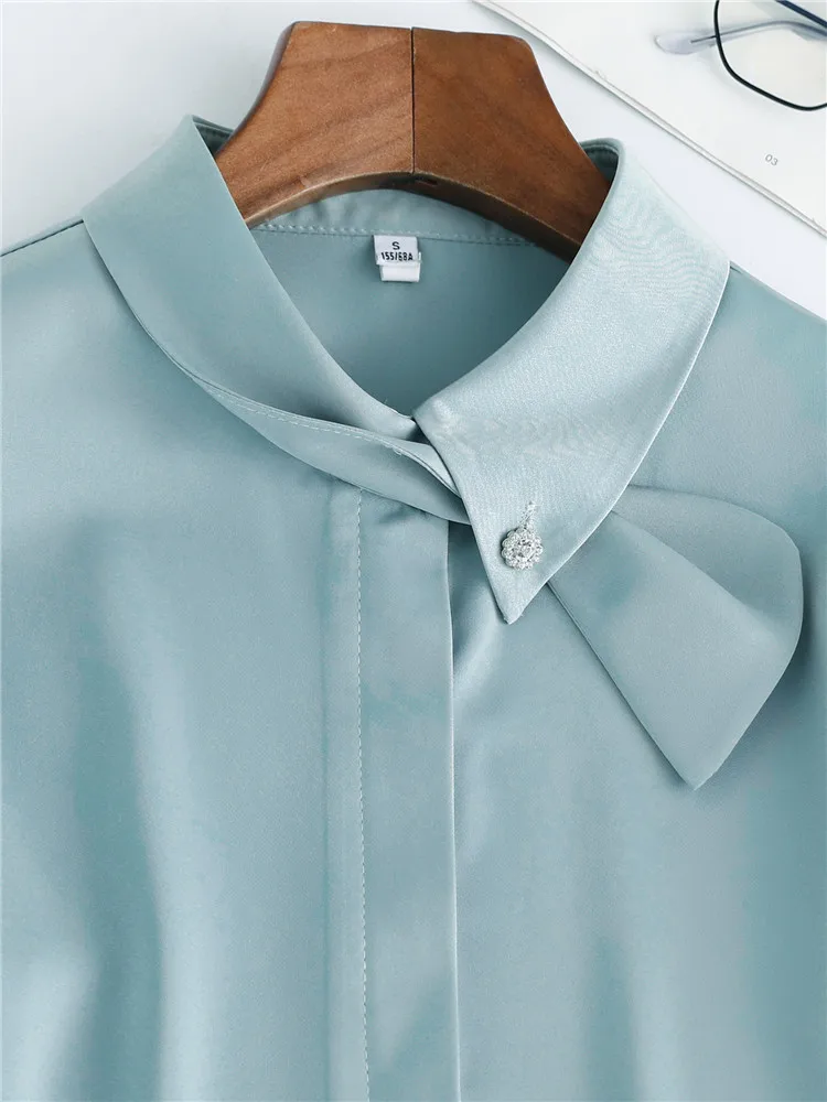 Green Shirts & Blouses for Women Vintage Clothes Long Sleeve Elegant Office Ladies Tops Work Wear New Fashion Spring Autumn