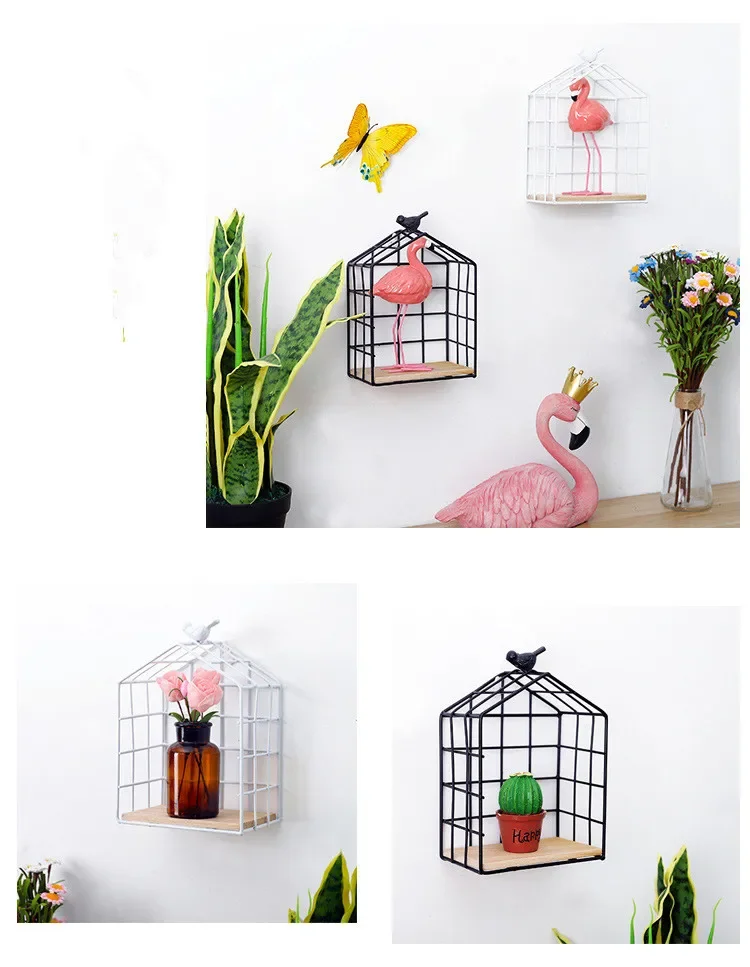 

Bird Cage House Iron Craft Wall Shelf Metal Hanging Storage Flower Racks Plant Pot Wall holder Decorative Wall Shelf JL 249