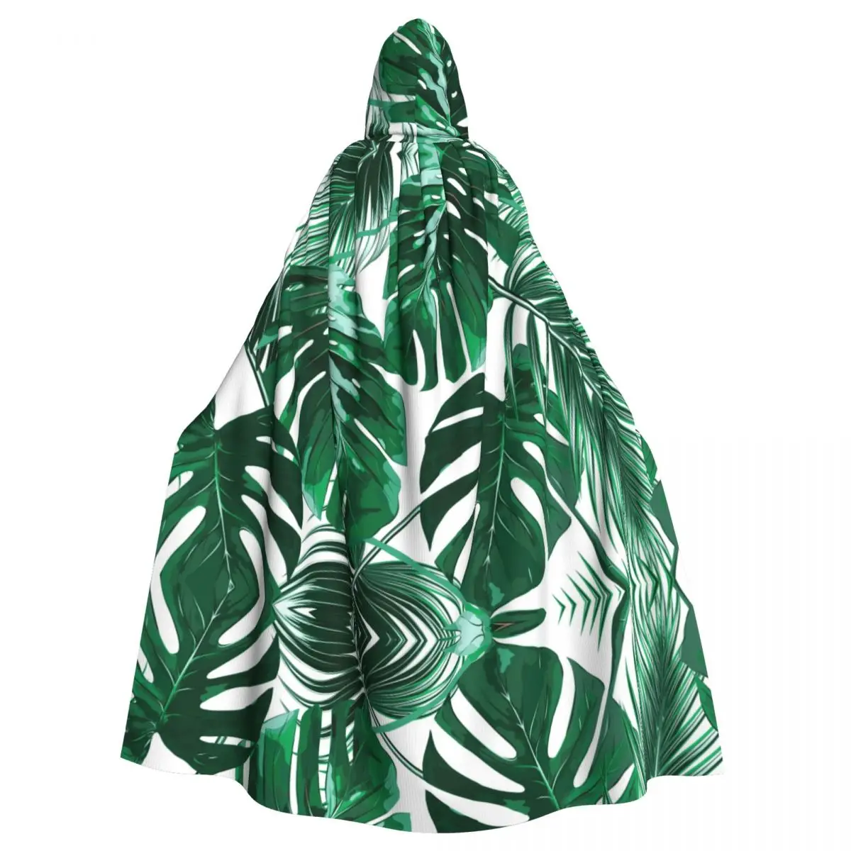 Hooded Cloak Polyester Unisex Witch Cape Costume Accessory Tropical Palm Leaves Jungle Leaves Pattern Elf Purim