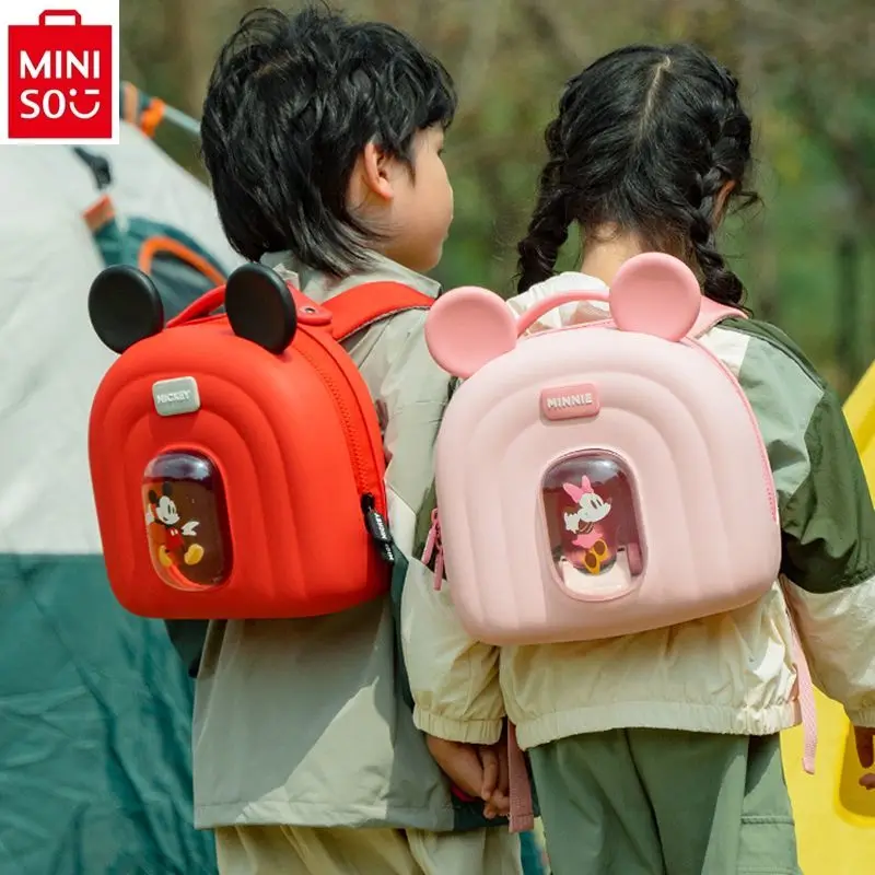 Miniso Dish Kindergarten School Bag, Mickey dos desenhos animados, meninos e meninas mini meninas saída, mochila de armazenamento de grande capacidade, mochila infantil