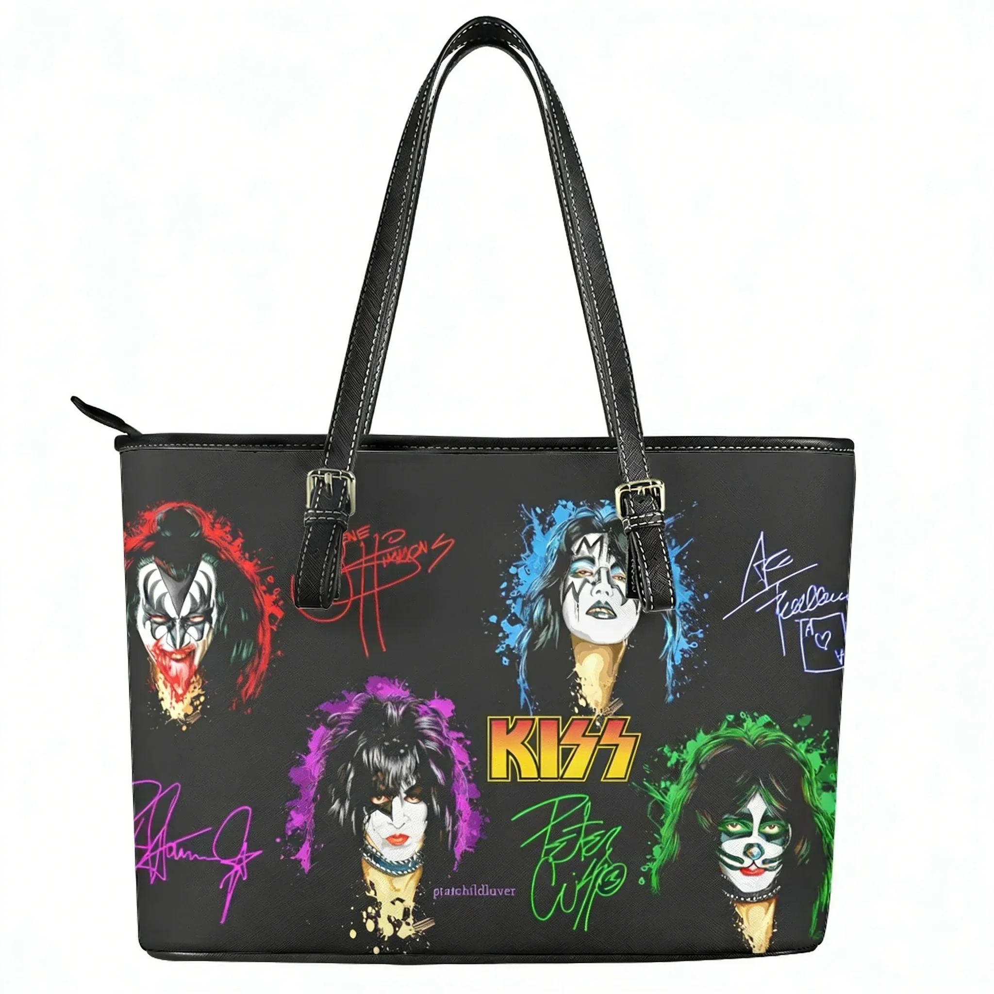

Kiss Rock Band Custom Handbag Womens Retro Street Mens Personalized Tote Bag Shoulder Bag Business Leather Purse Travel Bag Gift