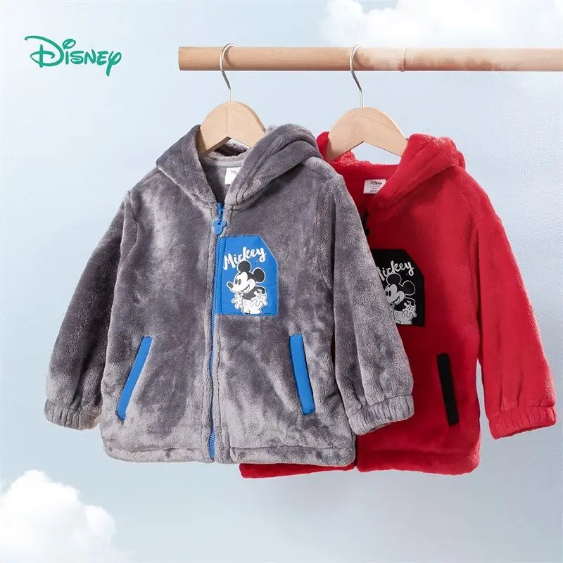 Kawaii nieuwe Mickey Minnie omkeerbare jas met print Disney verdikte warme winddichte herfst- en wintertopcadeau voor kinderen