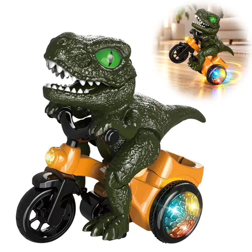 Electric Dinosaur Tricycle Toy 360° Rotation Stunt Car With Flashing Light Music DIY Assembly Dinosaur Rider Toy Holiday Gifts