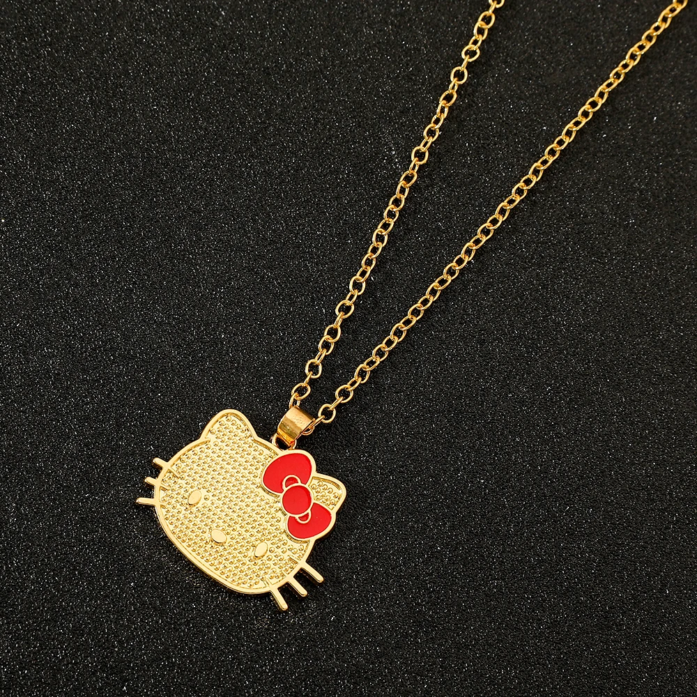 Anime Sanrio Hello Kitty Necklace Cartoon Figure KT Cat Gold Color Metal Pendant Necklace Kawaii Jewelry Accessories Gifts