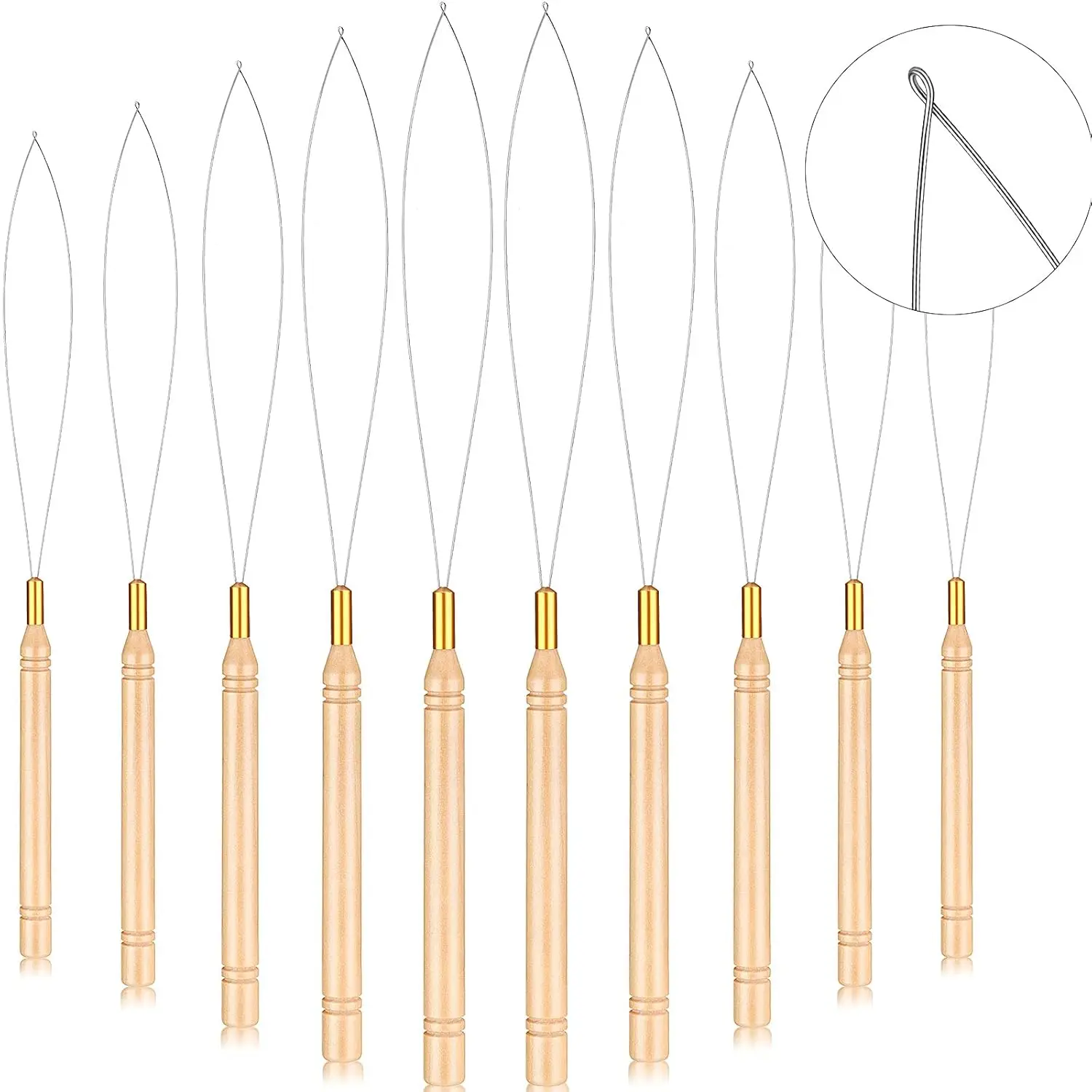 ARLANY 20 Pieces Wooden Hair Extension Loop Needle Kit Threader Wire Pulling Hook Tool and Bead Device Tool Black Loop Threader
