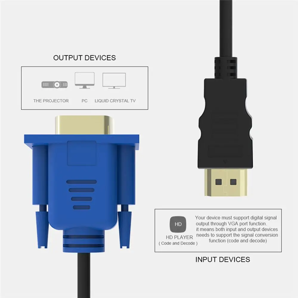 Cable profesional HDMI a VGA macho a macho, adaptador AV de 1,8 m, 1080P, convertidor de vídeo chapado en oro de 24K para salida de pantalla, PC y TV