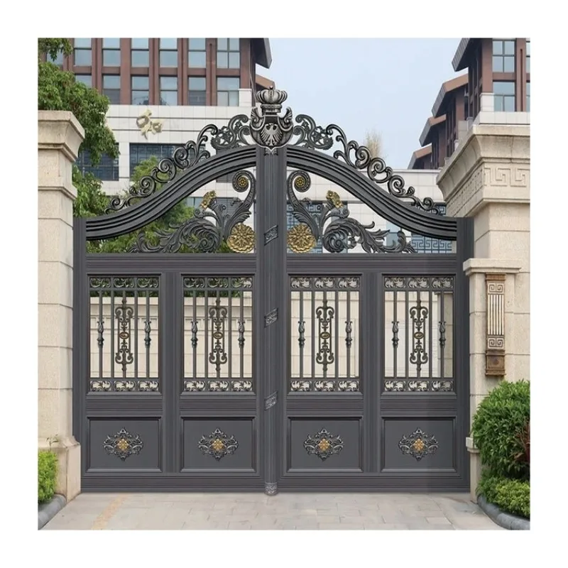 Luxury Custom Wrought Iron Gate，Bronze Embossed Ornament，Entry Gate，Dual Swing Custom Size，Driveway  Gate，Outdoor Front Yard Use