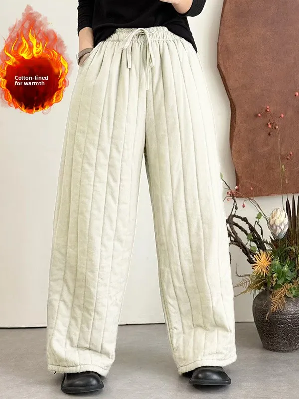 

Осенне-зимние женские брюки нового фасона: свободные хлопковые брюки с высокой талией, эластичным поясом и широкими штанинами, больших размеров