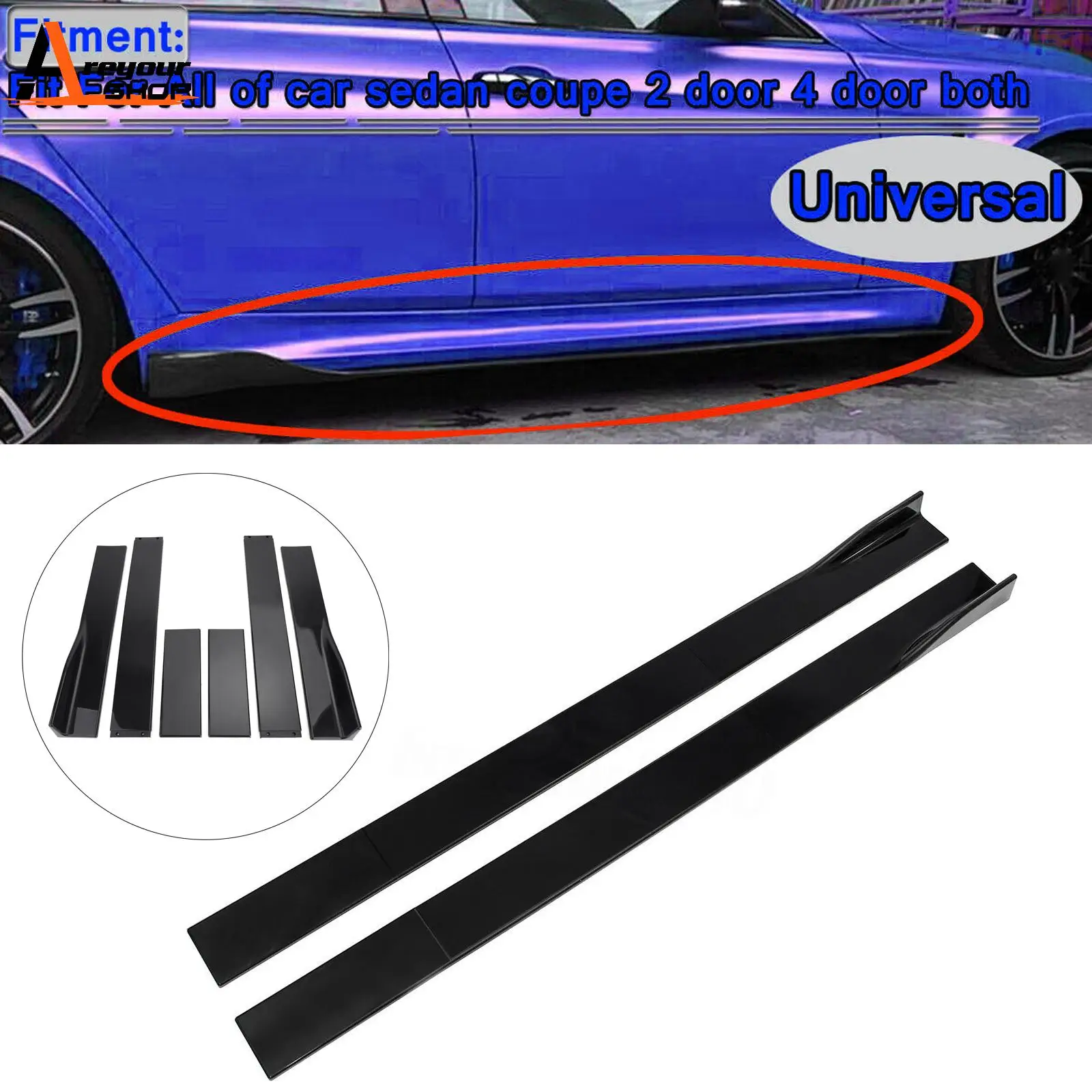 

Areyourshop 1 Pair 78.7" Universal Side Skirt Extensions Rocker Panel Splitters Lip Polypropylene Car Skirt Extensions Auto Part